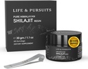 Life & Pursuits 100% Puro Real India Himalayan Shilajit Resin, 1.1 oz 500mg, Mínimo 75% Ácido Fulvico, 85+ Minerales Trace, Suplemento dietético para Hombres Informe de Prueba de laboratorio de 3er Partido, 60 Servimientos (Pack of 1)