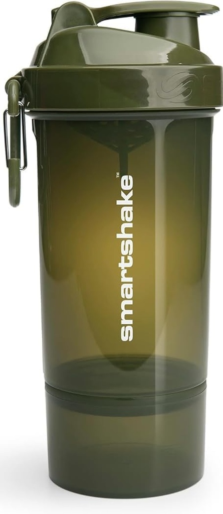 Smartshake O2GO ONE Plastic Protein Shaker Bottle 800 ml  durable 27 oz - Leakproof Screw-on Lid - BPA Gratis – Unisex - Army Green