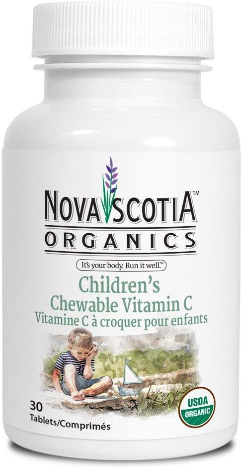 Nueva Escocia Orgánicas Vitamina C para niños (30 Tablas Chewable); Orgánica certificada; Certificada; Cerezas Acerola Vegan, Orgánica