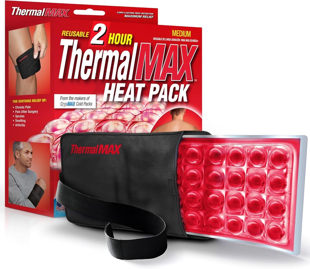 ThermalMax Reusable Heat Pack - Long-Lasting, Hasta 2 Horas de Calor Terapéutico, Fast-Heating Relief Wrap with Adjustable Straps, Best For Pain Relief, Muscle Comfort, Knee, Back, Hip Surgery - Medium