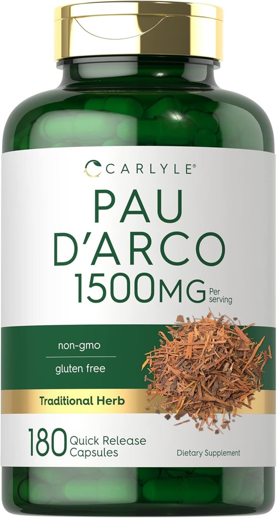Carlyle PAU D'Arco Capsules Silencio 1500mg Silencio 180 Conde ← No GMO, Gluten Free ← Herbal Supplement
