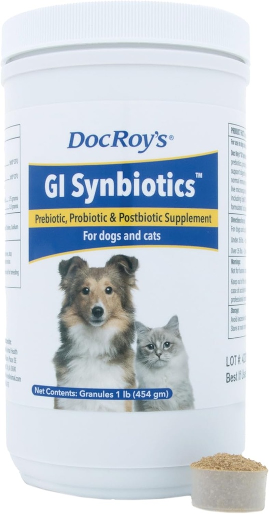 Sinbióticos GI de Doc Roy Probióticos " Granulos Prebióticos para perros " Cats – Suplemento de Salud Digestivo e Inmunitario con Culturas Vivas, BgMOS " Beta Glucans – Chicken Flavor – 454g Granules
