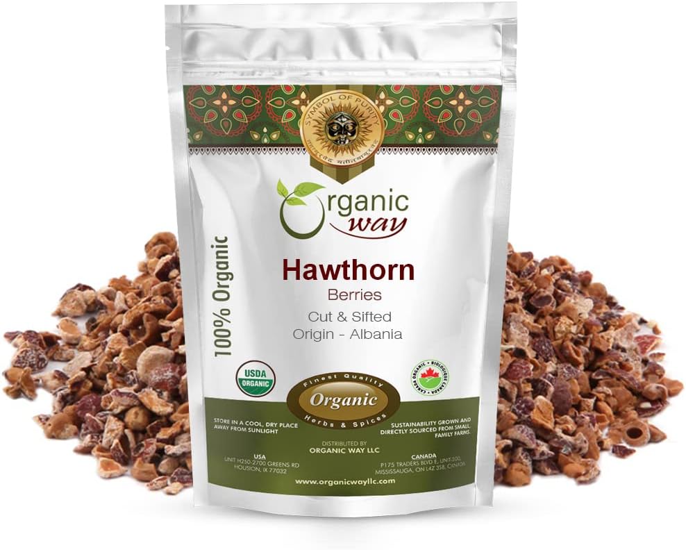 Organic Way Hawthorn Berries Cut & Sifted (Crataegus monogyna) - European Wild-Harvest | Organic & Kosher Certified | Vegan | Non GMO & Gluten Free | USDA Certified | Origin - Albania (1/4LBS / 4OZ)