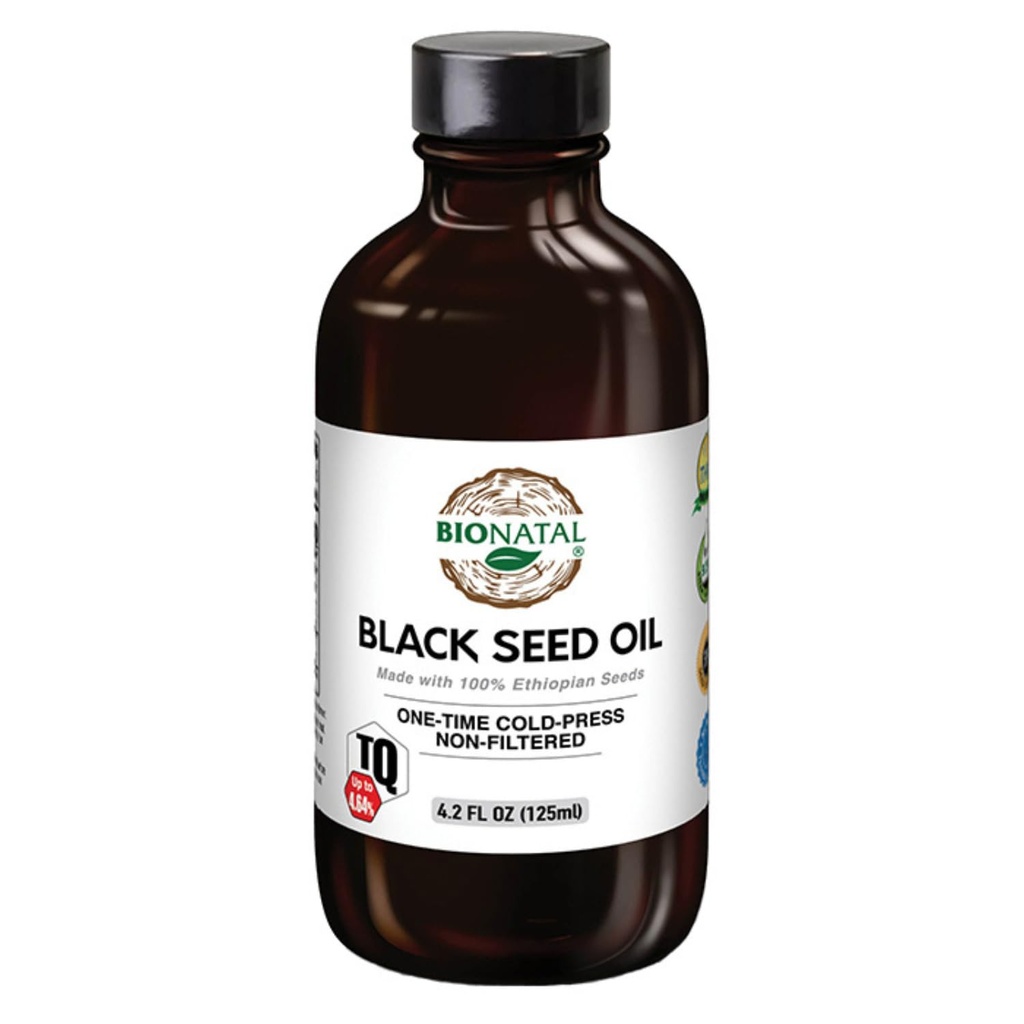 BioNatal Etíope Semilla Negra 4.2oz Cristal – Cold Presionado Nigella Sativa Produciendo Aceite de Semilla Negra, sin refinar " No-Filtered, Alta TQ Hasta 4.64% – Apoya Sistema de Inmune, Digestión " Juntas
