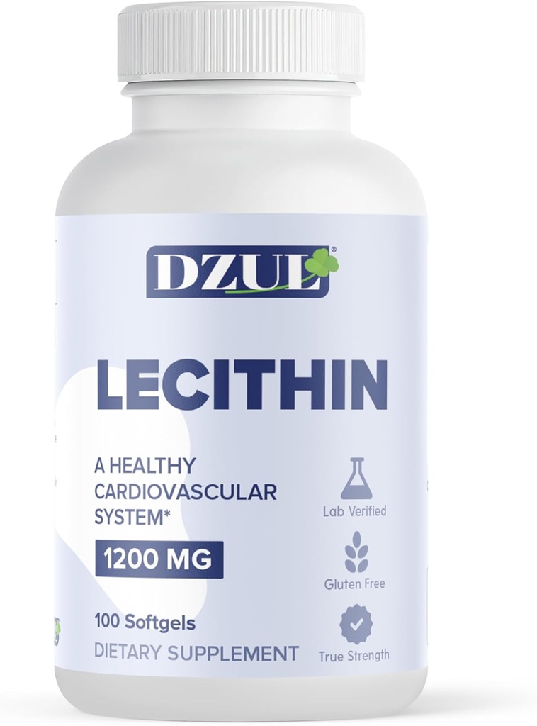 Soy Lecithin de DZUL Pharma 1200 mg / 100 Softgels/High Potency, Gluten Free y Lab-Verified