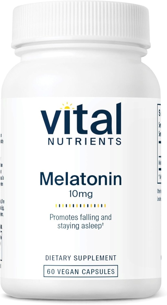 Nutrientes vitales Melatonin 10mg ← Vegan ← Suplemento del sueño para apoyar el ciclo natural del sueño del cuerpo* ¦ Gluten, Dairy, Soy Free ← 60 Capsules