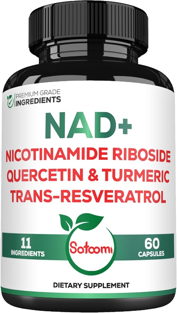 Satoomi NAD Suplemento para Mujeres - NAD Nicotinamide Riboside Resveratrol 900mg, Quercetina, Turmeric, Astragalus, Ginseng, Vitamina D3, Vitamina C - 60 Cuenta