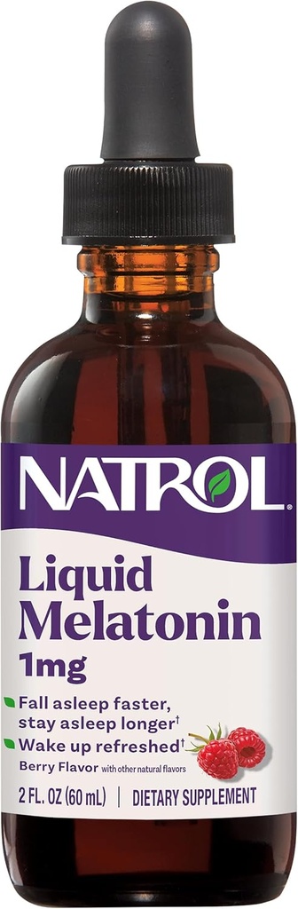 Melatonina líquida de Natrol 1 mg, Melatonina de Adulto Suplemento de Faster de Otoño de Otoño y Manténganse más largos, Despierta refrescado, 2 FL OZ líquido sabor a Berry, 15 servicios