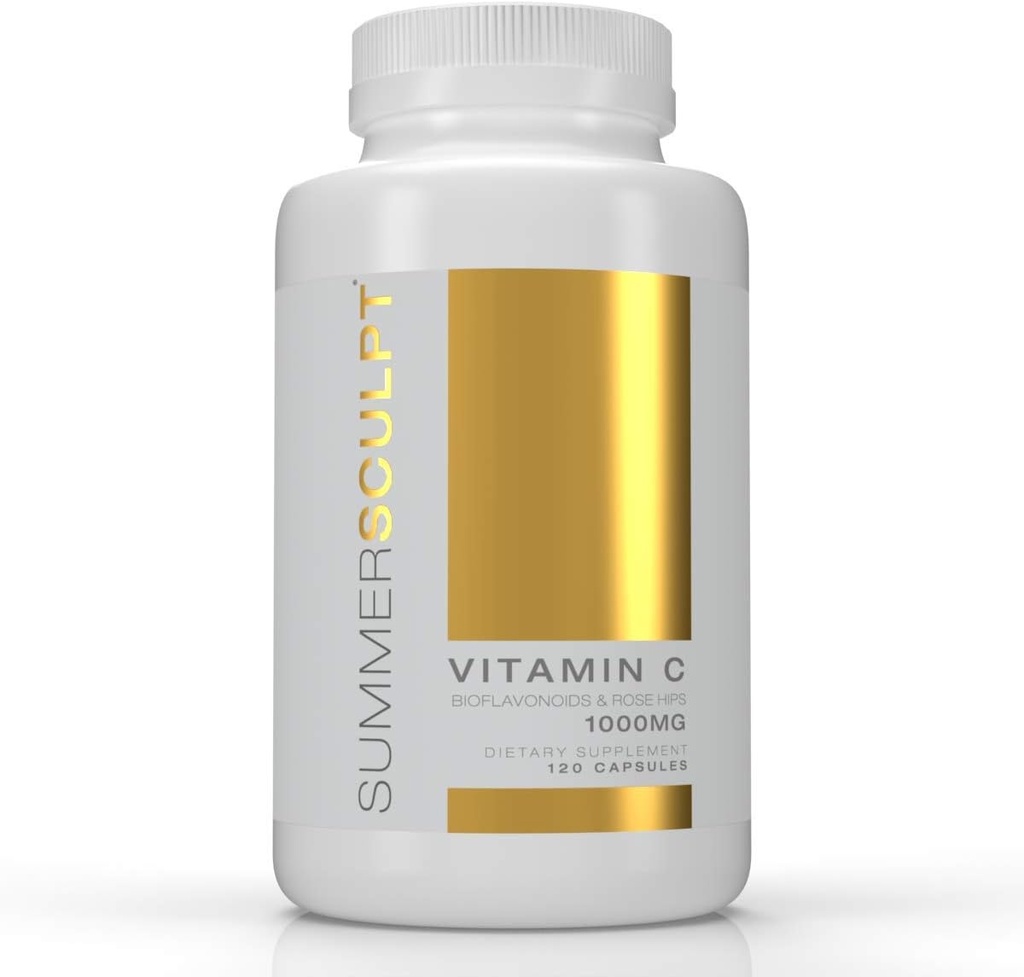 Vitamina C 1000 mg Soporte diario de inmunológico con rosas HIPS " Citrus Bioflavonoids Esquí sano " articulaciones con amortiguación No Acidic, 120 cápsulas