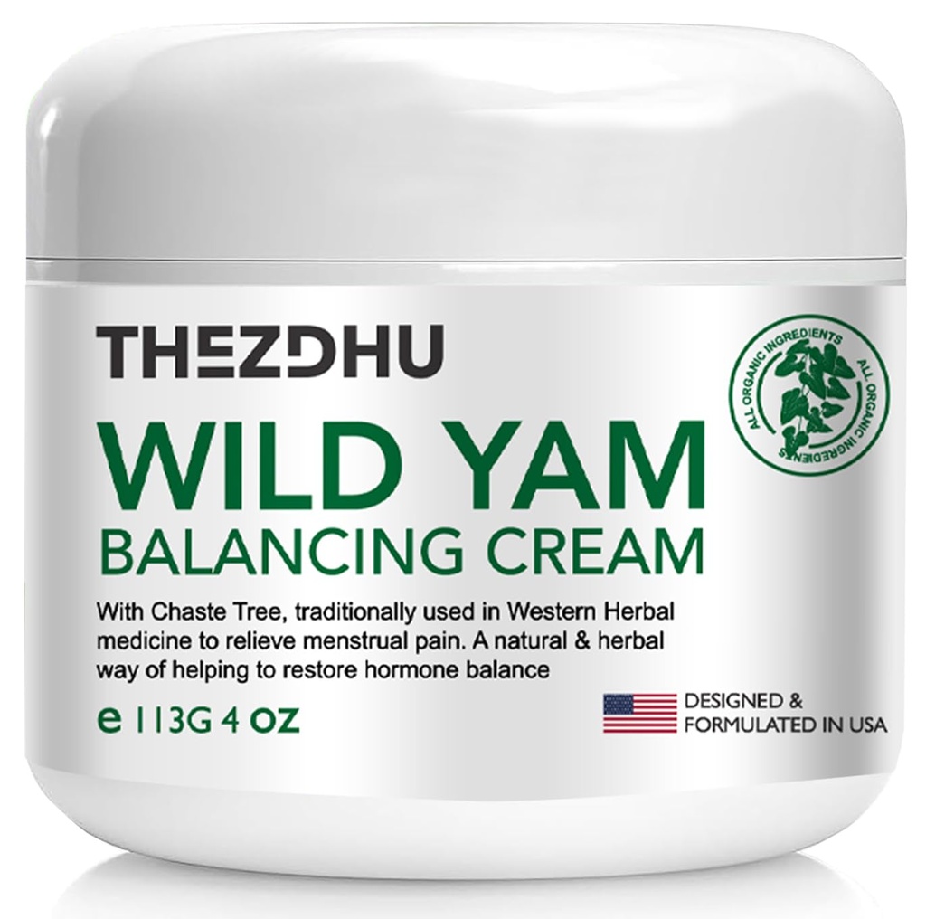 Crema de Yam silvestre para el equilibrio hormonal: (4 Oz ) Crema ecológica de Yam silvestre para las mujeres con menopausia " Menstrual, Recetas de plantas Premium naturales para todos los tipos de piel.