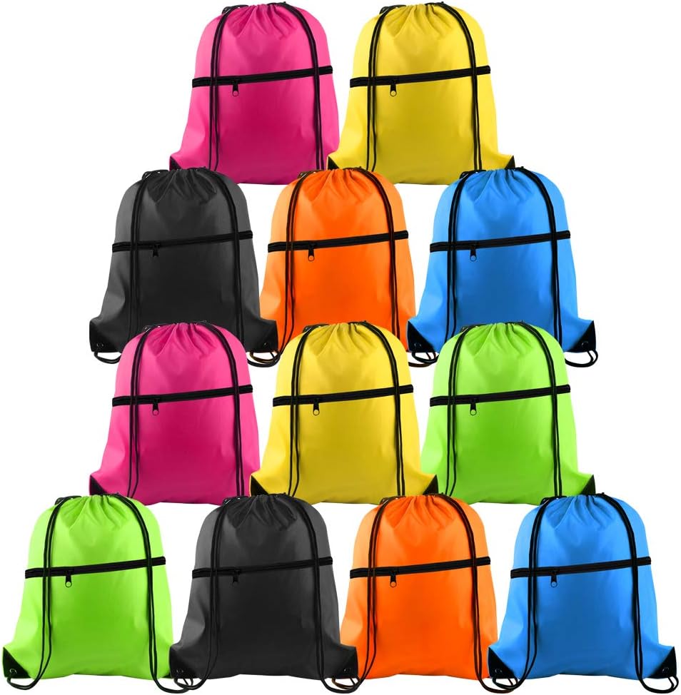 KUUQA 12Pcs Drawstring Bag Sports Gym String Backpack Bulk Cinch Bag Sackpack with Zipper for School Yoga Sport Gym Traveling