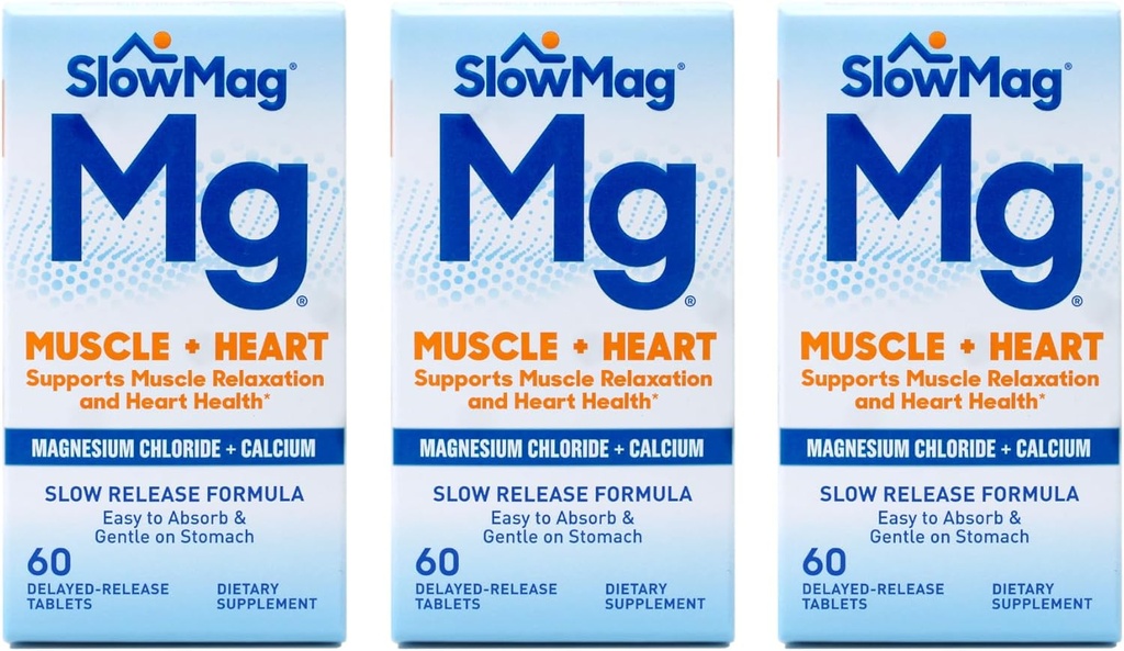 Clorida de magnesio de Mag lento y calcio, 60 Tabletas cada una (Paquete de valor de 3)