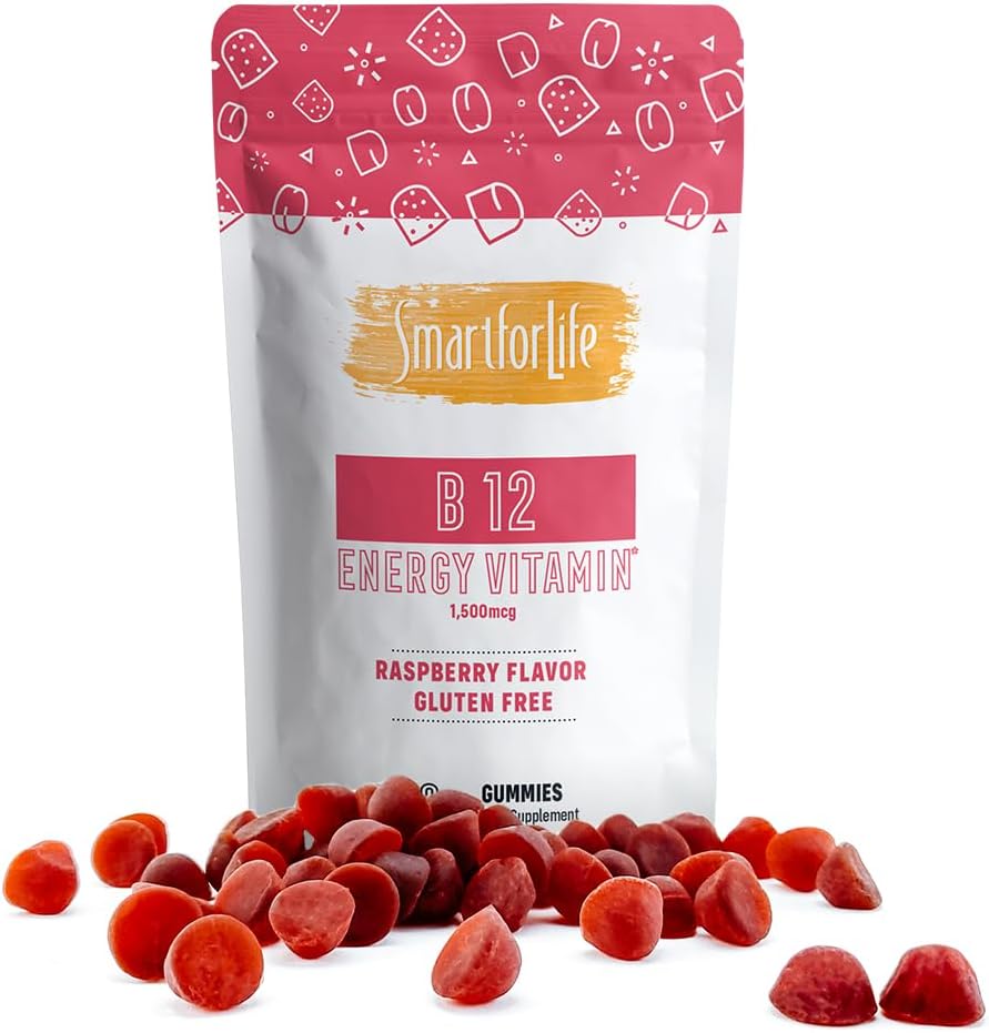 B12 Gummy Vitaminas - 1500 mcg Vitamina B12 Gummies para Adultos y Niños - Ayuda con Energía, Metabolismo, Bone Nervous System Support - Raspberry Flavor - 60 Cuenta - 60 Day Supply