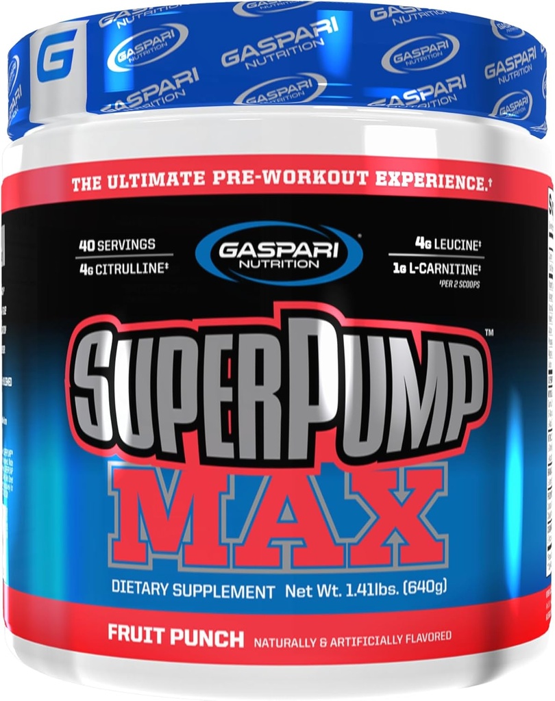 Gaspari Nutrition SuperPump MAX, The Ultimate Pre Workout Powder, Sostened Energy Preworkout, Nitric Oxide Booster, Muscle Growth, Recovery & Replenishes Electrolytes (40 Servings, Fruit Punch)