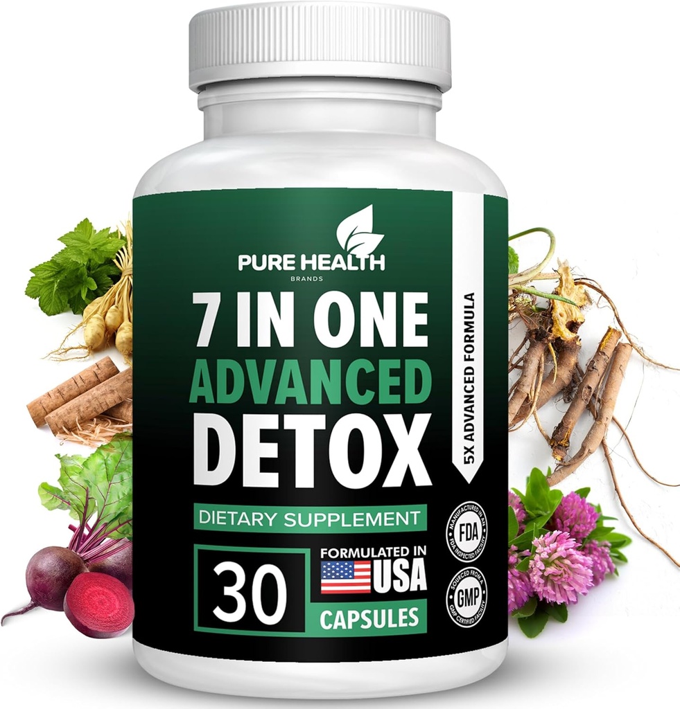 Extra Strength Fast Acting 7-in-ONE Advanced Formula - Full Body Cleanse - Detox &amp; Liver Cleanse - Detox &amp; Liver Repair, All Natural Toxins Remover, Healthy Cleansing Support for Liver (30 Capsule)