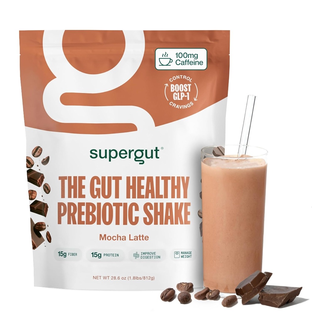 Shakes prebióticos de supergut ← Reemplazo de comida de comida, comida, Snack (Mocha Latte, 14 porciones)