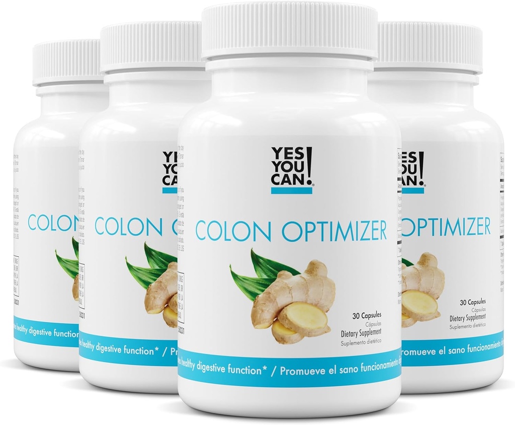 ¡Sí puedes! Probiotics Colon Optimizer Supplement - Gut Health and Stomach Supplement for Men and Women, Organic Probiotics with Ginger and Peppermint for Digestive Health, 30 Capsules - 4 Pack