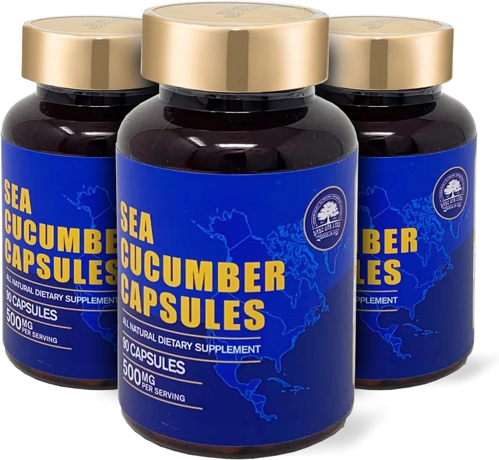 Cucumbería de mar, cocodrilo salvaje Cucumbería de mar, Suplemento de Extracto Natural, Antioxidante Super Natural, Constructor Inmunitario, Protección de cartílago - 90 cápsulas, 500 mg/botella - Tres botellas