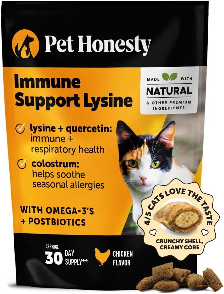 Cat Immune Support Lysine – Alivio de Alergia &amp; Suplemento de Salud Inmune para gatos con L-Lysine, Colostrum, Quercetin &amp; Omega-3 – Soothes Sneezing, Runny Nose ' Itchy Skin Chicken, (30-Day Supply)