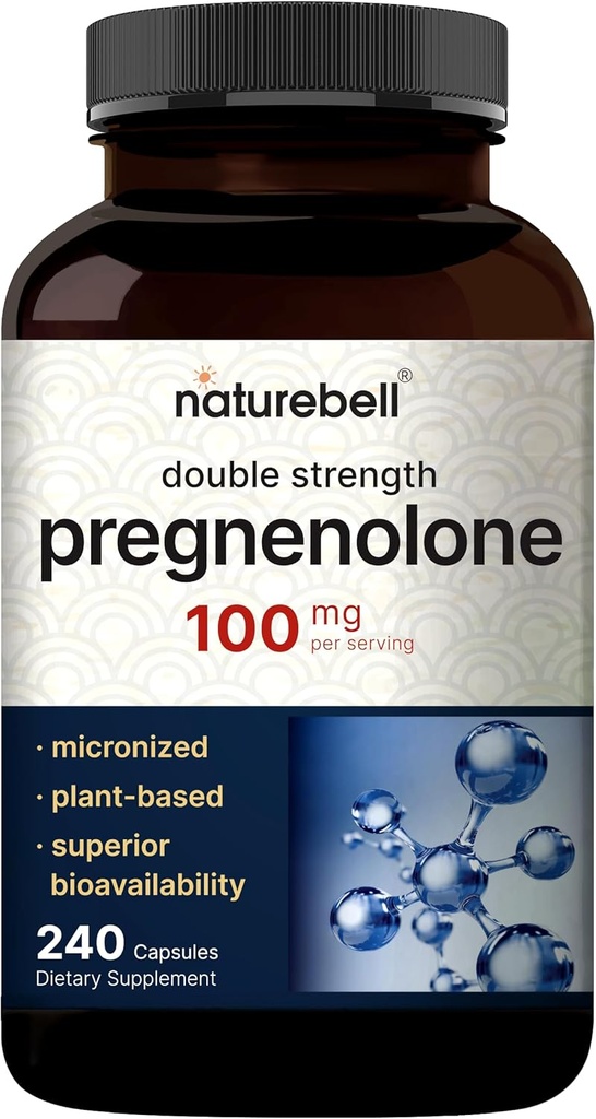 Pregnenolona 100mg, 240 cápsulas Ø 99% Pureza, grado micronizado para la absorción superior, base vegetal – Precursor natural, cerebro, &amp; Suplemento de salud inmune – No GMO, Soy Free