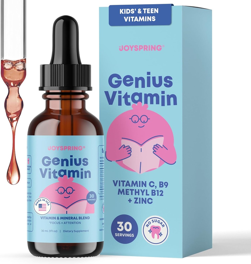 JoySpring Kids B Complex ← Vitamin B Complex Liquid Drops with Elderberry, Zinc &amp; Vitamina C TENIDO Soporte para el bienestar general (1 fl oz) 30 Actuaciones
