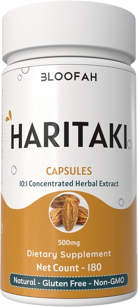 Haritaki Fruit Capsules 500mg  10:1 Extracto Natural Haritaki Powder (Terminalia chebula) ← Non-GMO, Gluten-Free Herbal Supplement ← Conveniente Capsules for Wellness (180 Conde (Pack of 1))