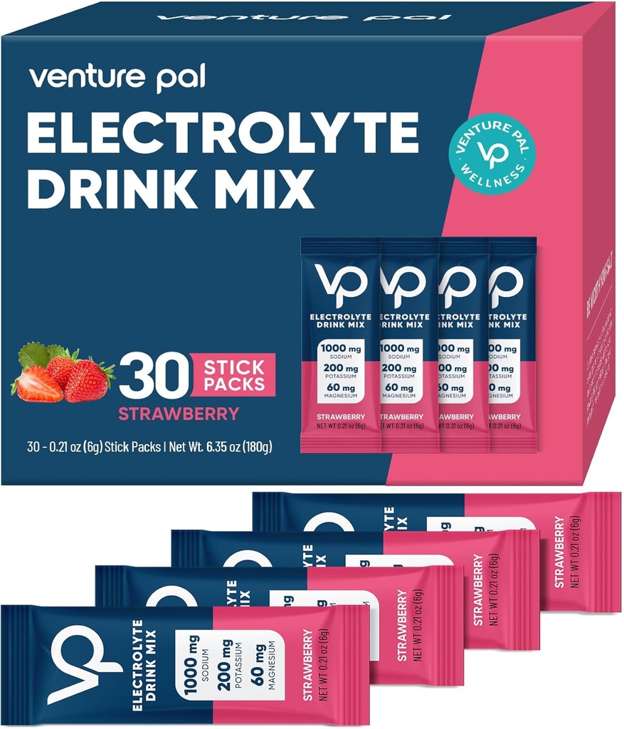 Venture Pal High Sodium Sugar Free Electrolytes Powder Packet - Hydration Packets with Vitamin, Sodium " Potassium ← Cero calorías ANTE Vegan, Keto &amp; Paleo Friendly Electrolyte Drink Mix - 30 Sticks
