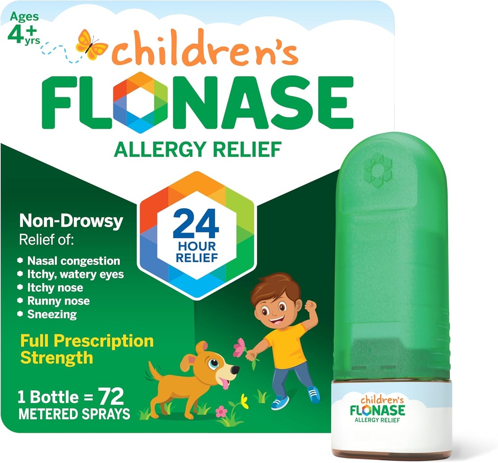 Flonase Alivio de la Alergia Infantil Nasal Spray, 24 horas Alivio Multi-Síntoma no Domido – 72 radios