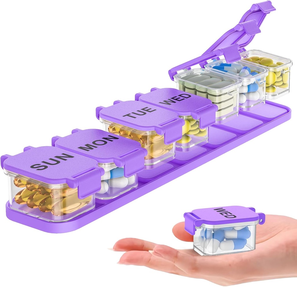 Extra Large Weekly Pill Organizer - Caja impermeable de 7 días, Portable Vitamin &amp; Supplement Case, Easy to Open Design, Ideal para la gestión de viajes y medicamentos diarios