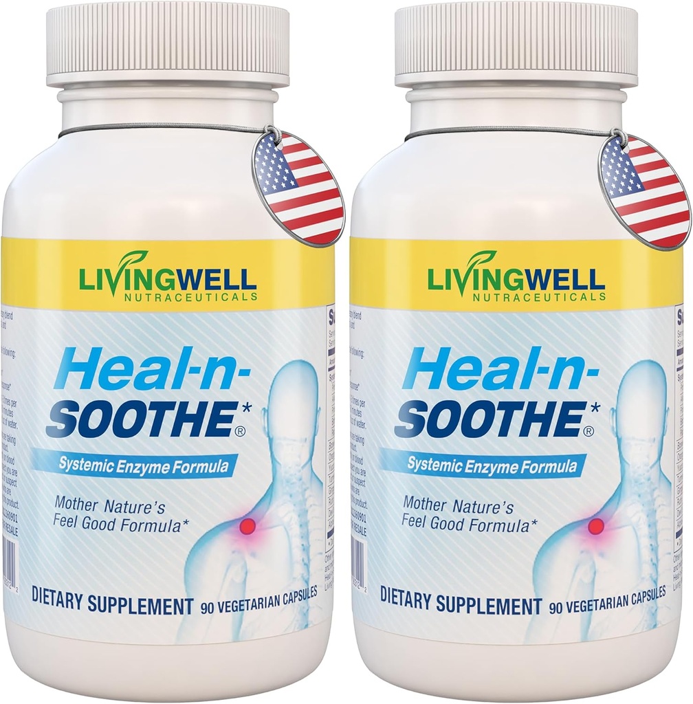 HEAL-N-SOOTHE Joint Support Supplements - Proteolytic Enzymes like Bromelain & Papain, with Boswellia, Turmeric " Ginger- Promotes Protein Digestive Function " Body Defense Wellness- 90 Count (2 Pack)