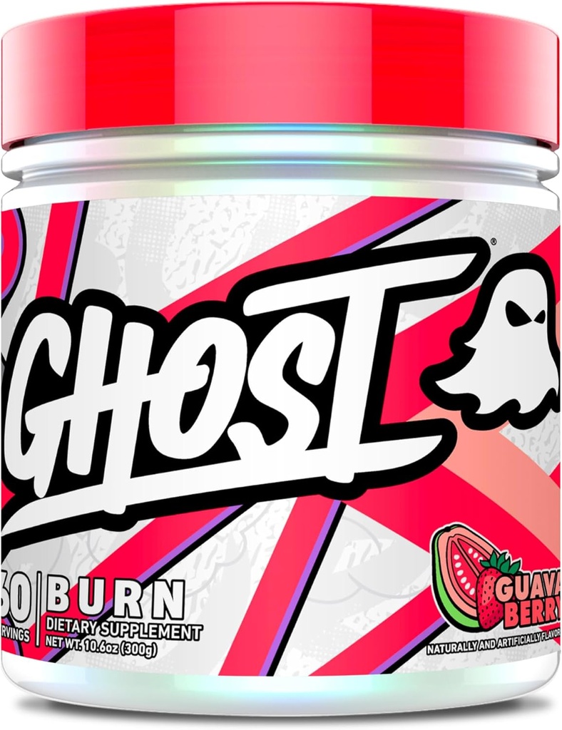 GHOST Burn Weight Management Powder, Guava Berry (60 Servings) - Metabolism &amp; Energy Support Supplement for Men &amp; Women - Natural Caffeine, L-Carnitine &amp; L-Tyrosine - Gluten, Soy &amp; Sugar-Free, Vegan