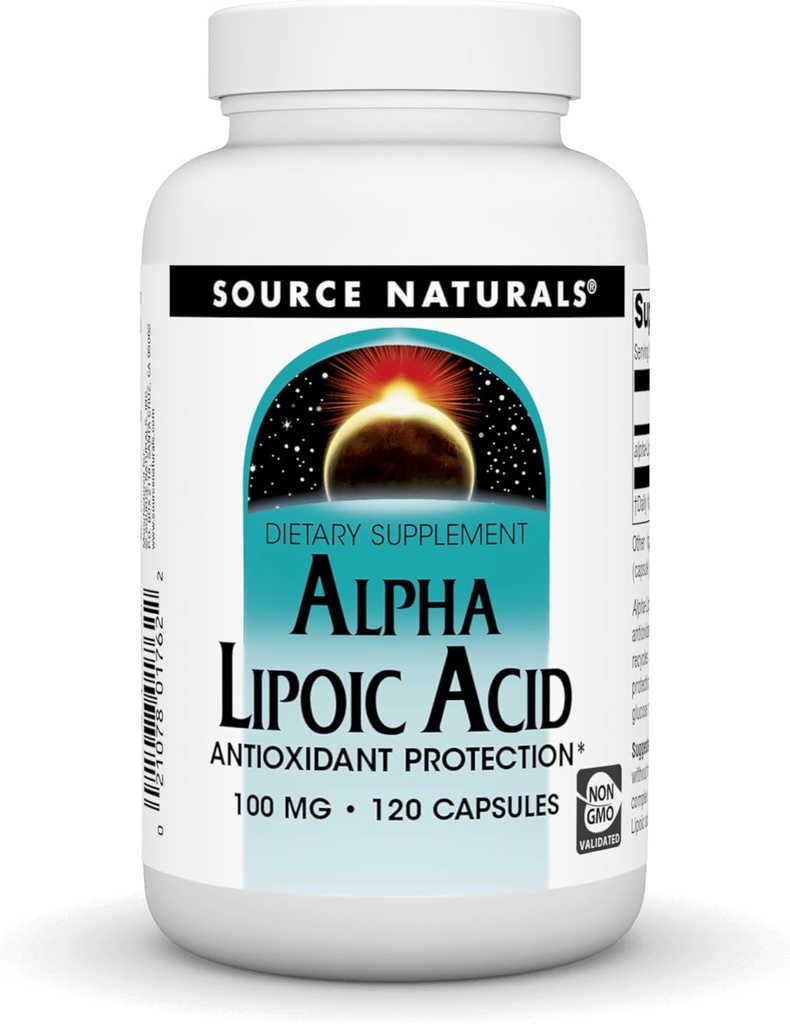 Fuente Naturales Ácido Lipoico alfa 100 mg Apoyo Metabolismo Sugar saludable, Función del hígado & Generación de energía - 120 cápsulas