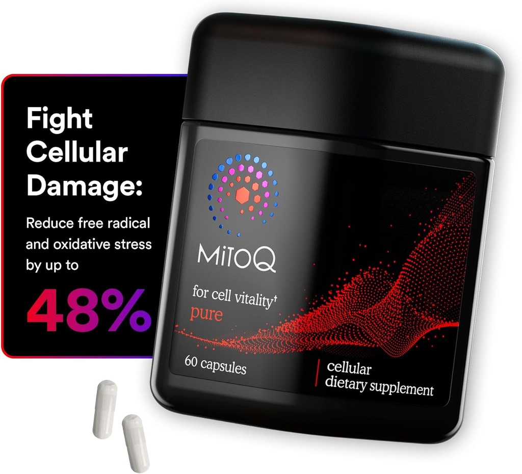MitoQ Pure Advanced Mitocondria Supplement Superior Bioavailability to CoQ10 ← Reduce los daños radicales libres para el envejecimiento saludable, el metabolismo, la salud cardíaca, la energía, la fuerza y la movilidad