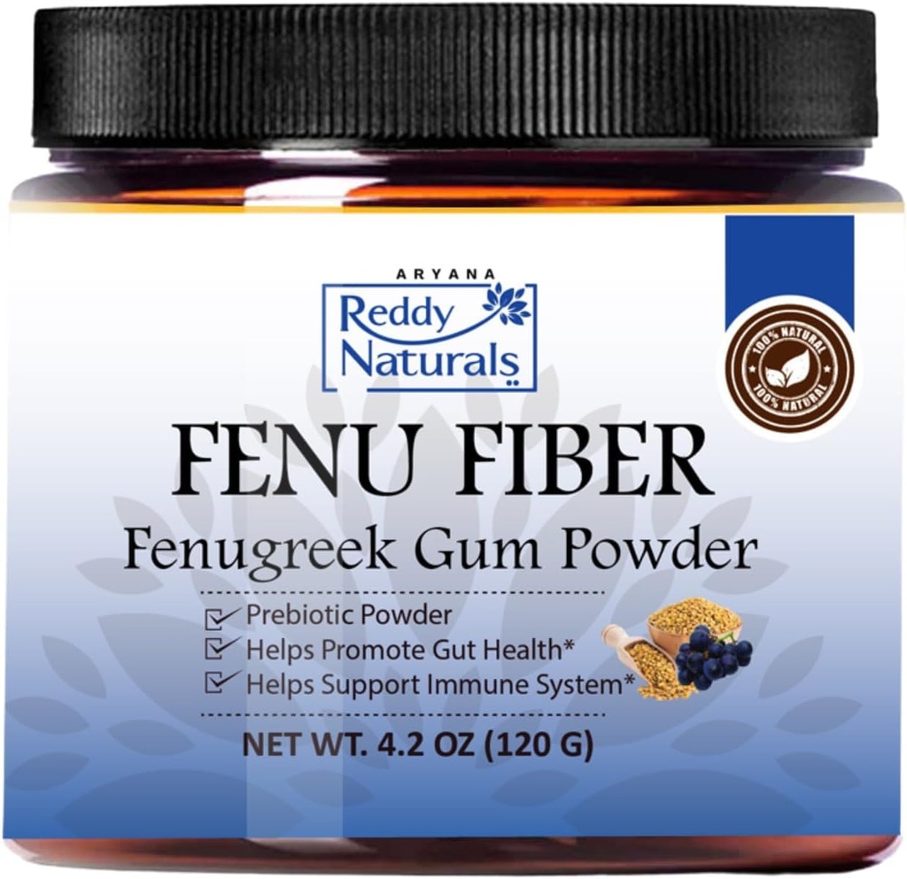 Reddy Naturals Aryana FENU Fiber – Debittered Fenugreek Gum Powder - Muscadine Polyphenols - Apoyos Funciones Metabólicas Saludables – Mejora la salud de Immune y Gut – 4.2 OZ (120 G)