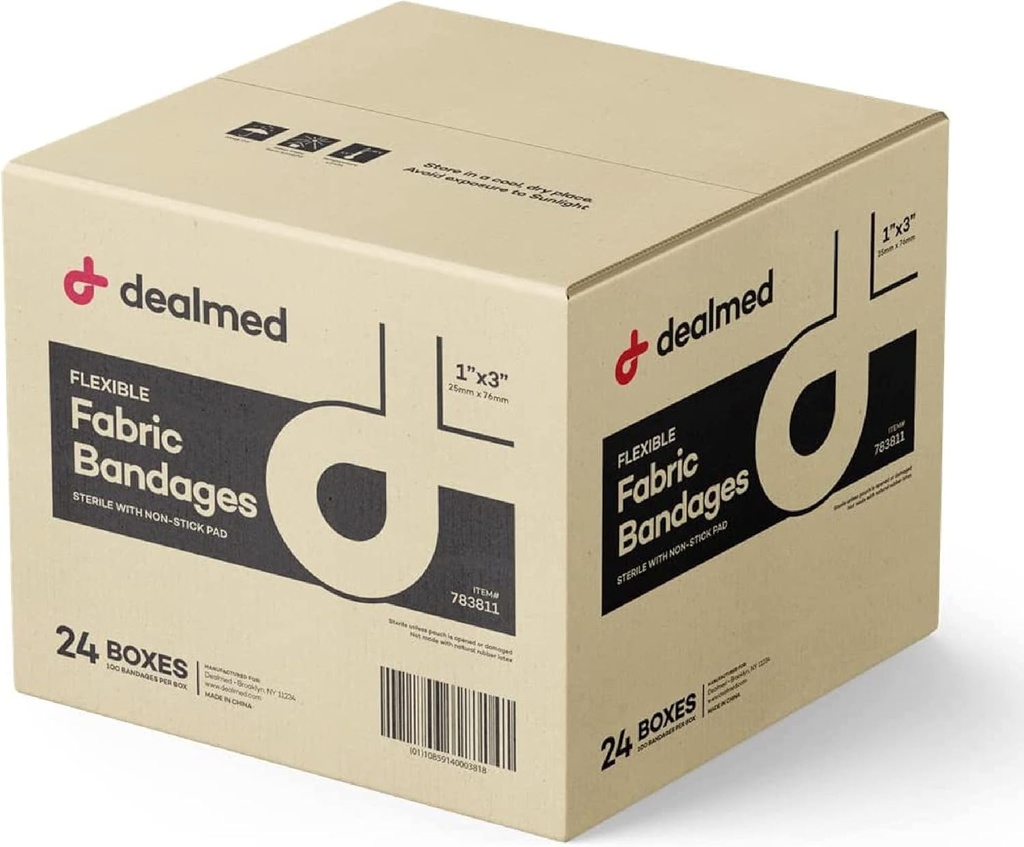 Bandas adhesivas de tejido flexible con estribillo concesionado – 1x3 Inch – 100/Box - 24 Boxes - Breathable First Aid Strip Pack - Soft Stretch Wound Patch for Medical, Emergency Kits & Clinic