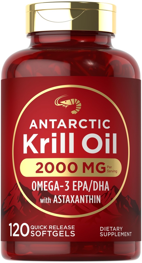 Carlyle Antártico Krill Oil 2000 mg 120 Softgels TEN Omega-3 EPA, DHA, con el suplemento de Astaxanthin Fuente de Red Krill TEN Maximum Strength ANTE