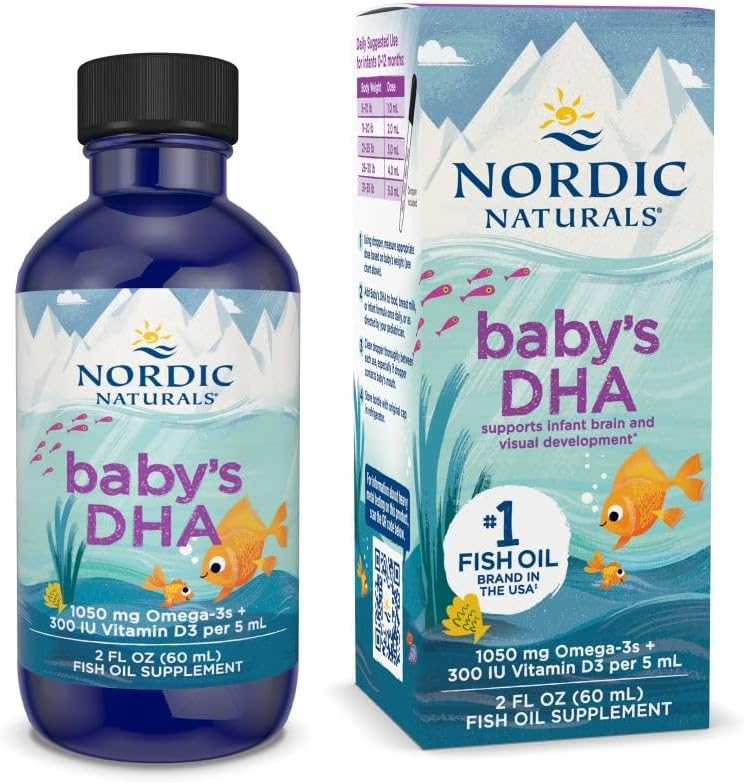 Naturales nórdicos DHA del bebé, desarmado - 2 oz - 1050 mg Omega-3 + 300 UI Vitamina D3 - Apoya el desarrollo del sistema nervioso, visión y nerviosismo en bebés - no GMO - Serviciones mayo Vary