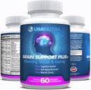 Apoyo cerebral más suplemento cerebral para la memoria y el foco, nootropía para la concentración y la claridad mental, vitaminas cerebrales B1, B6, B12, fosfatidilserina, 1000mg, 60 cápsulas, hecha en los Estados Unidos.