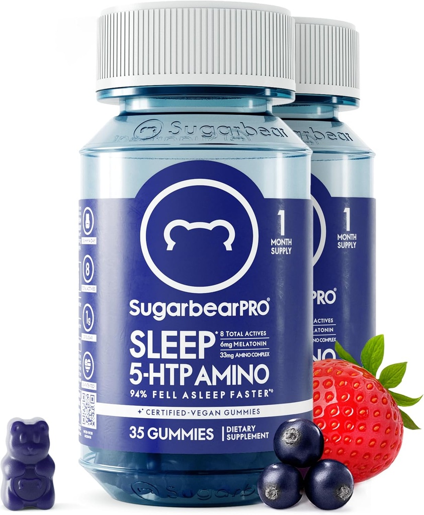 SugarBearPro Sleep Gummy 2 Month Supply, Extra Strength Melatonin 6mg, for Men &amp; Women, Vegan Vitamin B6, L-Theanine, 5 HTP, Valerian, Sleep Aid for Adults &amp; Teens, Certified Kosher