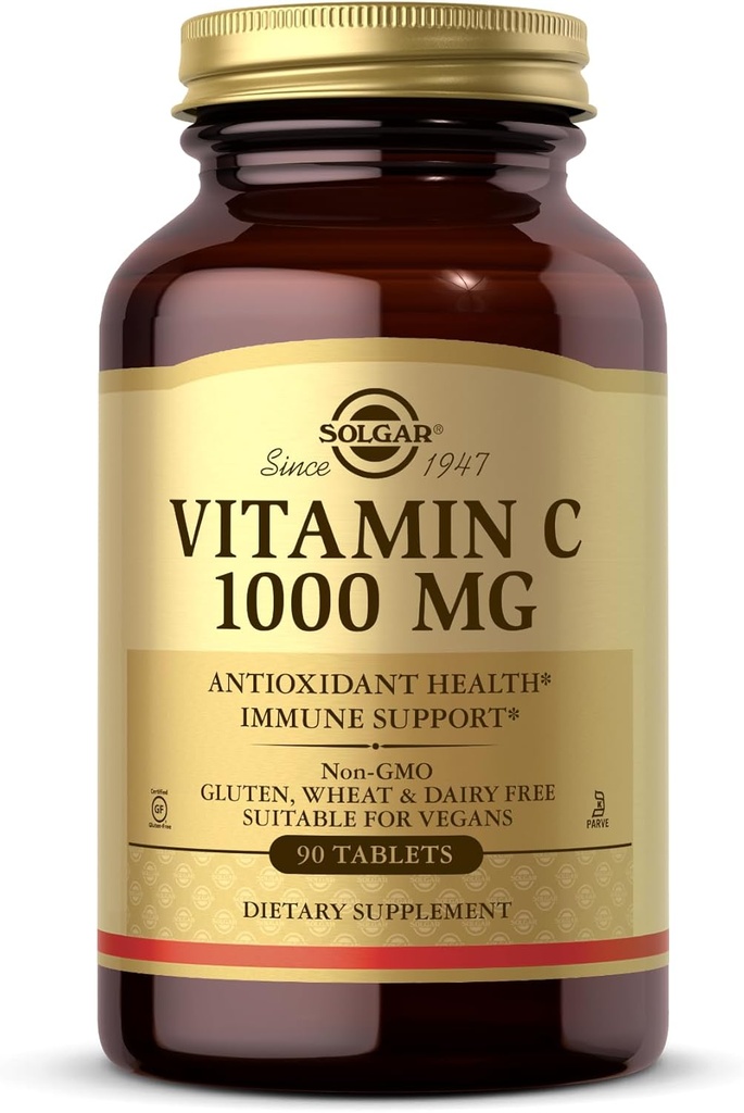 Solgar Vitamina C 1000 mg, 90 Tabletas - Antioxidante &amp; Apoyo Inmunitario, Salud general, Esquí sano &amp; Juntas - Suplemento Bioflavonoides - No GMO, Vegan, Gluten Gratis, Kosher - 90 Serviciones