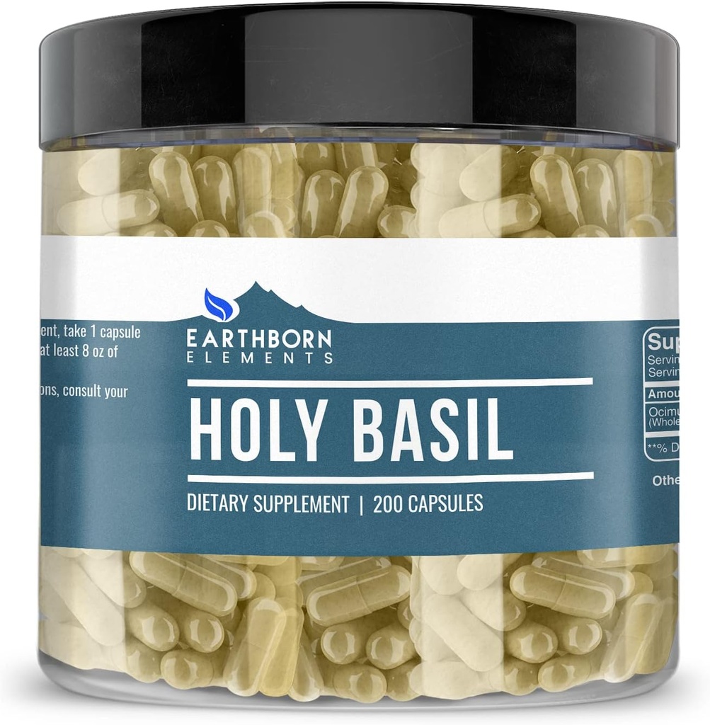 Elementos terrestres Holy Basil 200 Capsules, Puro ' Undiluted, No Additives