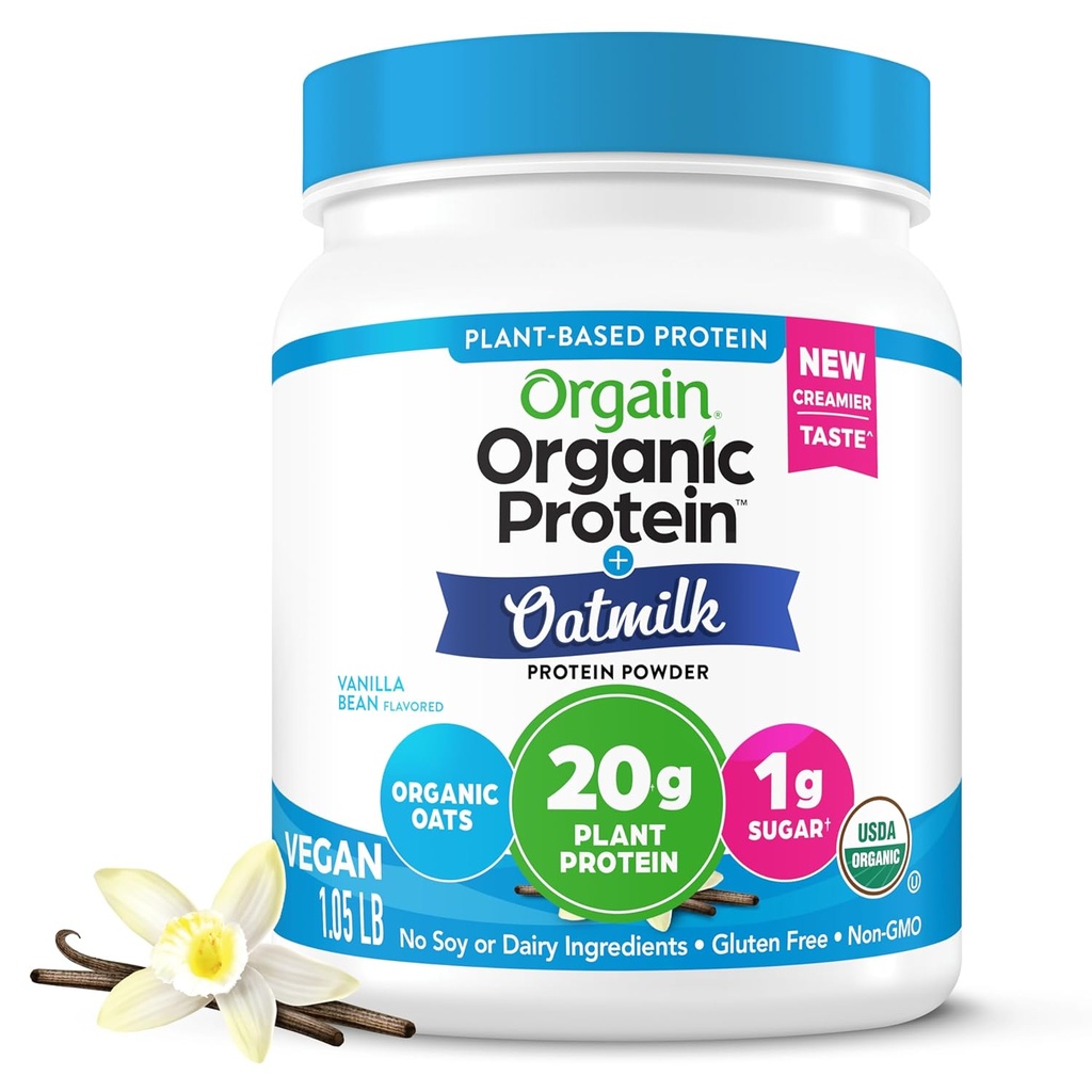 Orgain Orgain Organic Vegan Protein Powder + Oat Milk, Vanilla Bean - 20g Plant Based Protein, Gluten Free, No Dairy, Soy o Lactose Ingredientes, Low Sugar, Non-GMO, Kosher, For Shakes & Smoothies - 1.05lb