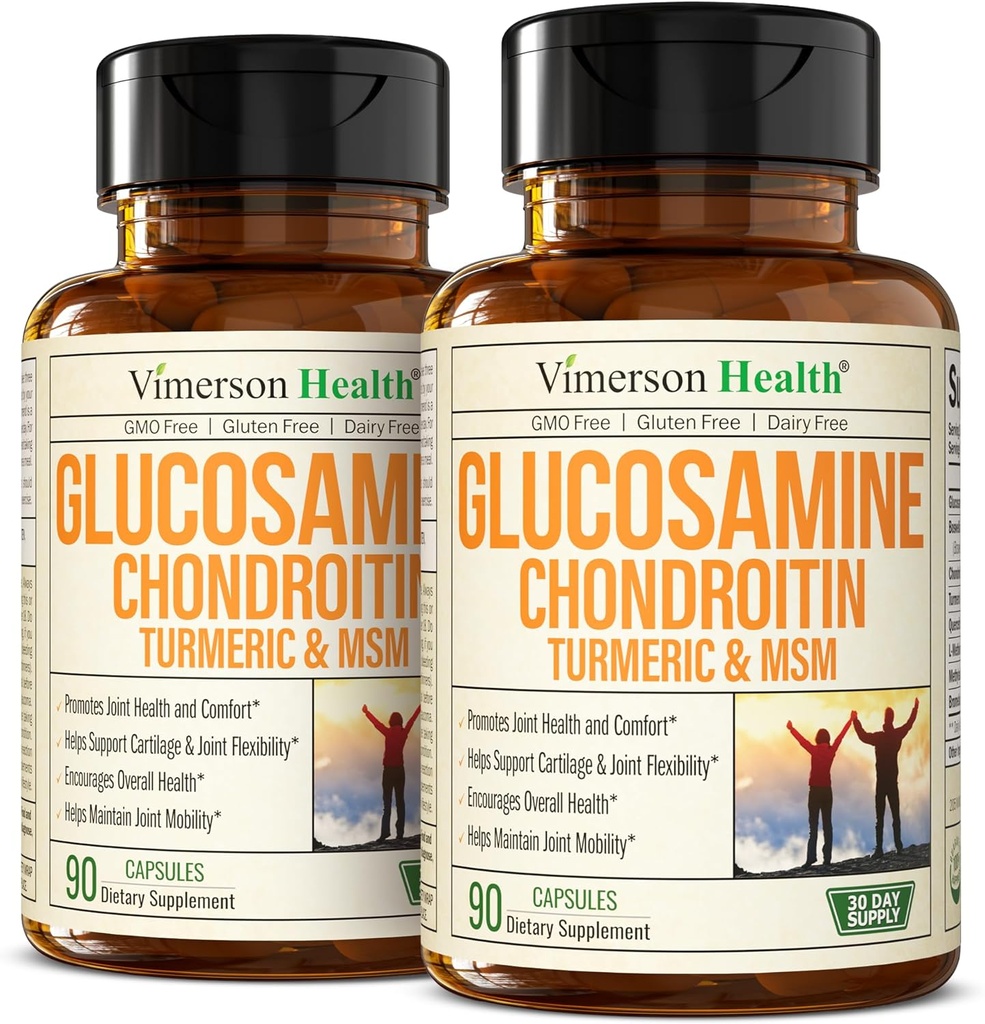 Glucosamina Chondroitin MSM – Suplemento de Apoyo Conjunto para Mujeres y Hombres con Sulfato de Glucosamina 1500 mg, Condroitina y MSM – para el cartílago, salud conjunta y flexibilidad – 2 Pack