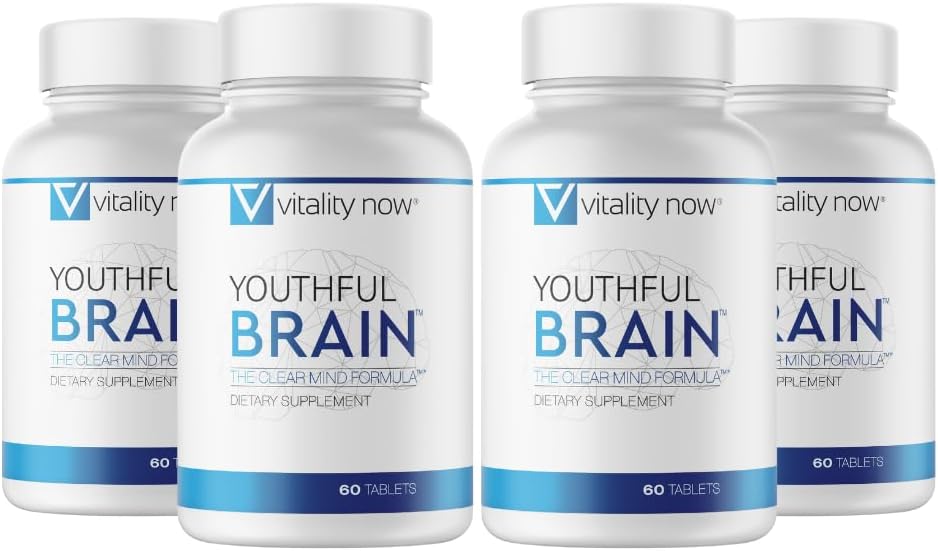 Juvenil Cerebro 4 Botella Bundle - Memoria &amp; Brain Health Support Suplemento - Brain Booster Clarity con Bacopa Monnieri, Ginkgo Biloba, B12-120-Day Supply (240 Conde)