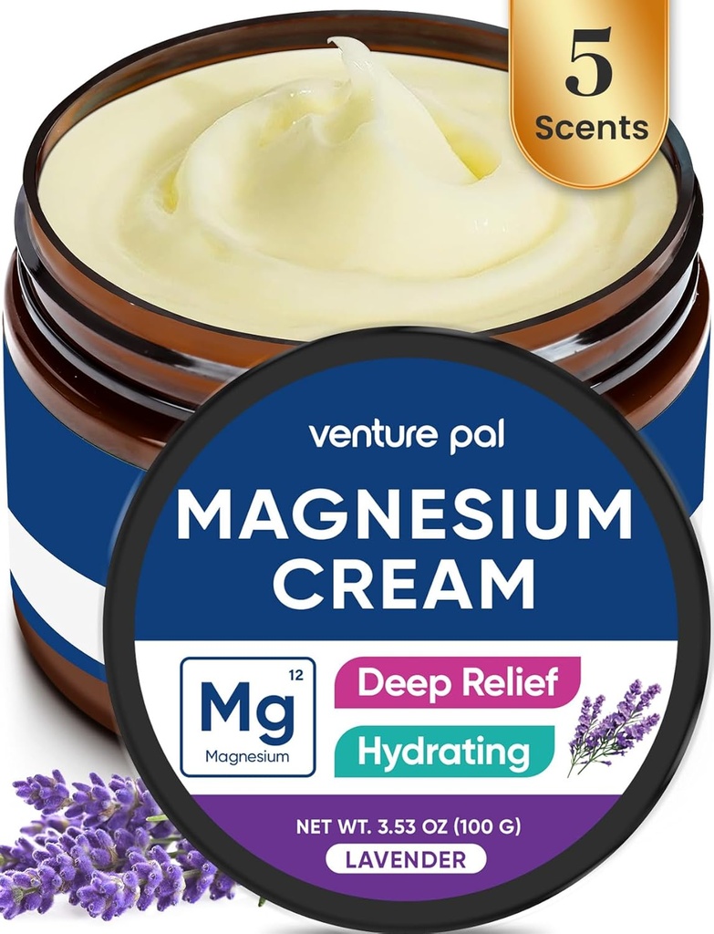 Venture Pal Magnesium Lotion, Topical Magnesium Cream for Sleep, Leg Cramps & Pain, Muscle Relax, Calma, Moisturizing Supplement with Coconut Oil, Shea Butter & Hyaluronic Acid, Safe for Kids
