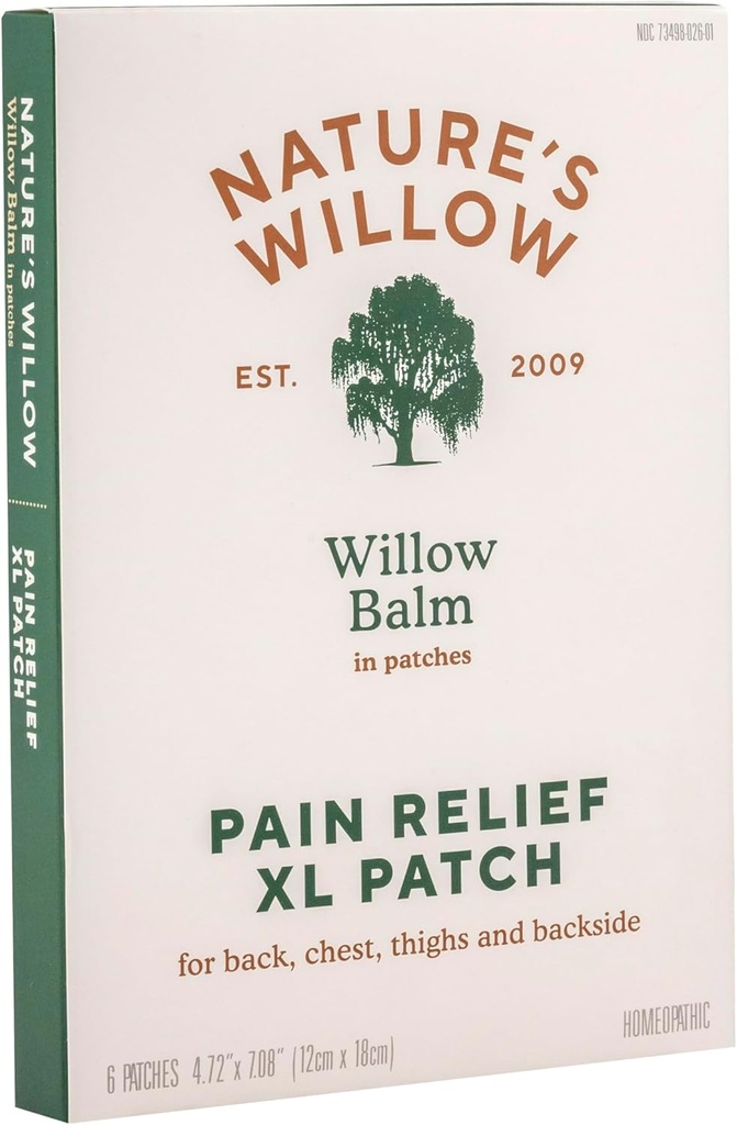 Nature's Willow Natural Pain Relief Patches for Muscles & Joints | Fast-Acting with White Willow Bark | Free from Artificial Fragrances & Dyes | 6 Patches (1-Pack)