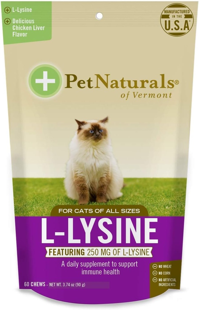 Pet Naturals de Vermont L-Lysine 60 Fun-Shaped Chews for Cats - 3 pack