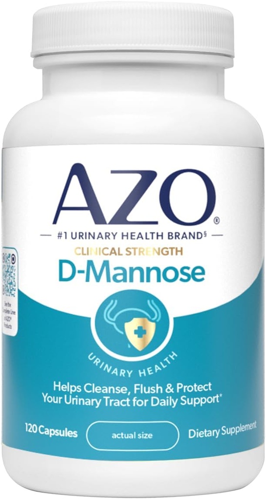 AZO D Mannose Urinary Tract Health, Cleanse, Flush &amp; Protect The Urinary Tract, No.1 Pharmacist Recommended Brand, Clinical Strength, Non-GMO, 120 Count