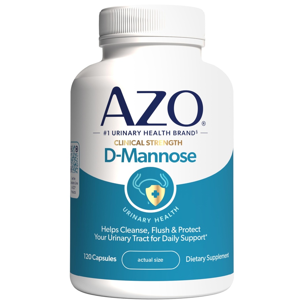 AZO D Mannose Urinary Tract Health, Cleanse, Flush &amp; Protect The Urinary Tract, No.1 Pharmacist Recommended Brand, Clinical Strength, Non-GMO, 120 Count