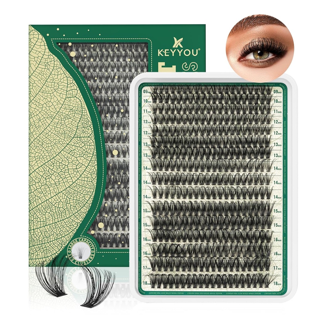 Lash Clusters 280Pcs Eyelash Clusters KEYYOU 60D D Curl 9-18MIX Clusters Lashes Thick Super Soft Wispy DIY Eyelash Extension at Home(60D-D,9-18MIX)